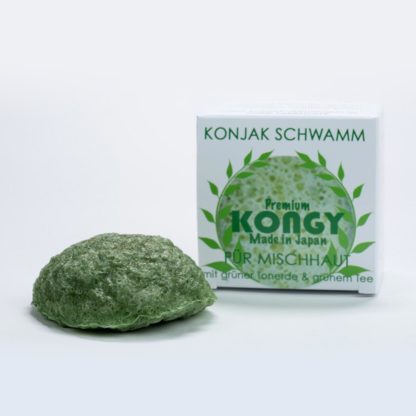 Esponja Konjac Argila Verde & Chá Verde (Pele Mista)